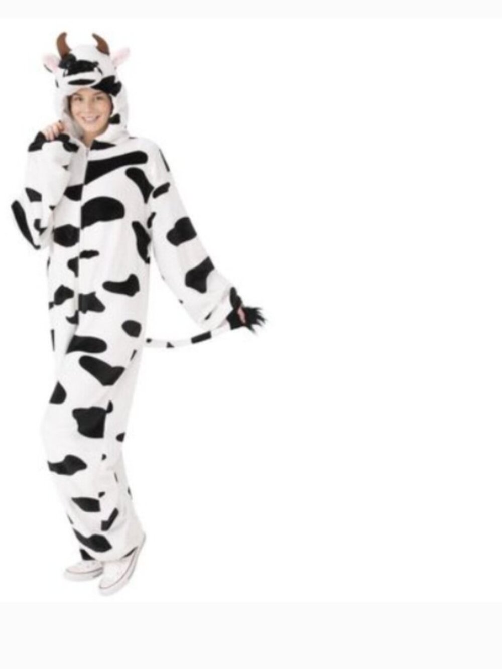 Cow 1 Piece Halloween Costume L/XL Unisex Black & White Hooded Jumpsuit Adult